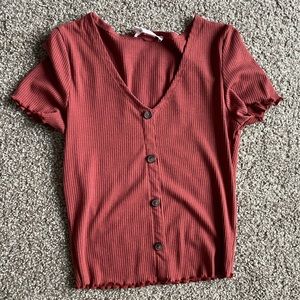 caution to the wind maroon button up top